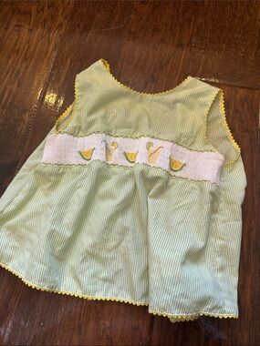 Yellow-Trim Green Striped Girls' Smocked Tee